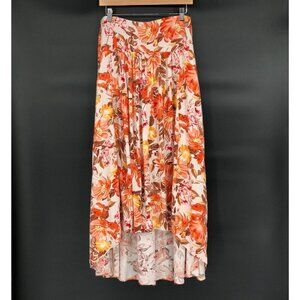 Petal & Pup Elena Floral High Low Midi Skirt 10 Orange Boho Chic Summer Party